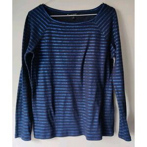 Banana Republic Women's Top Crew Neck Striped‎ Black/Glittery Blue Size Small